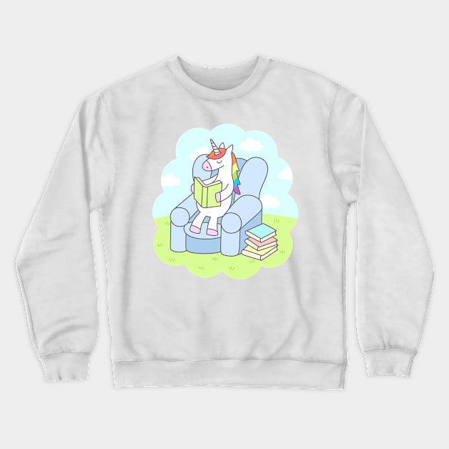 Unicorn Reader Crewneck Sweatshirt by sombrasblancas